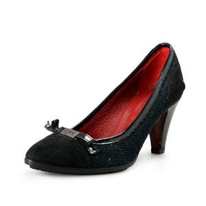 C'N'C Costume National Black Suede & Canvas High Heels Pumps Shoes US 7 IT 37
